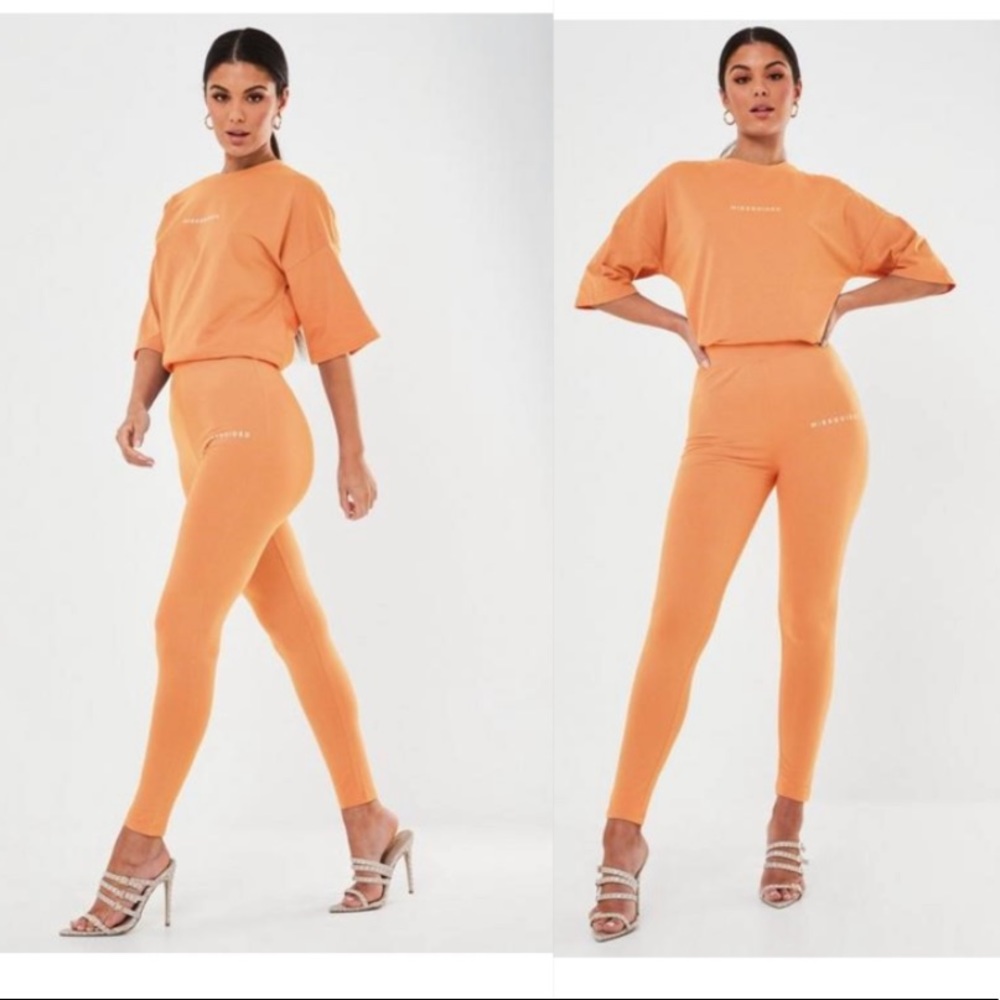missguided orange logo high waisted leggings